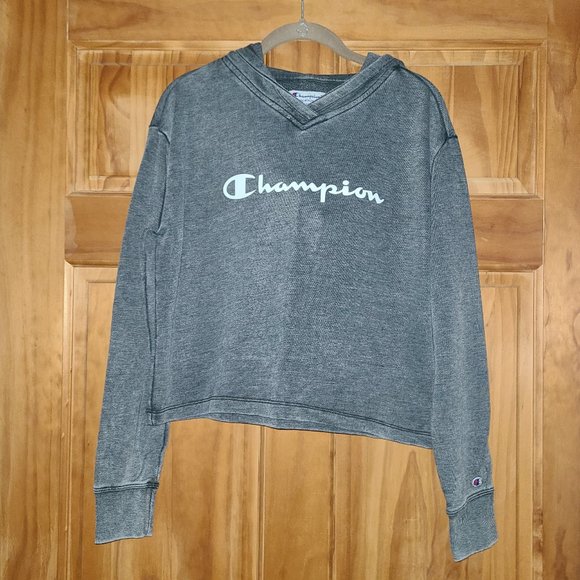 Champion Gray Cropped Hooded Sweatshirt - Picture 1 of 2